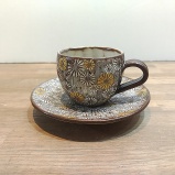 小鹿田焼のコーヒーカップセット　茶　【武雄焼】